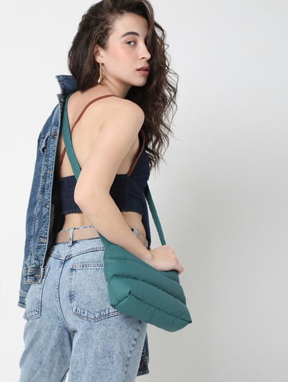 Dark Green Quilted Sling Bag