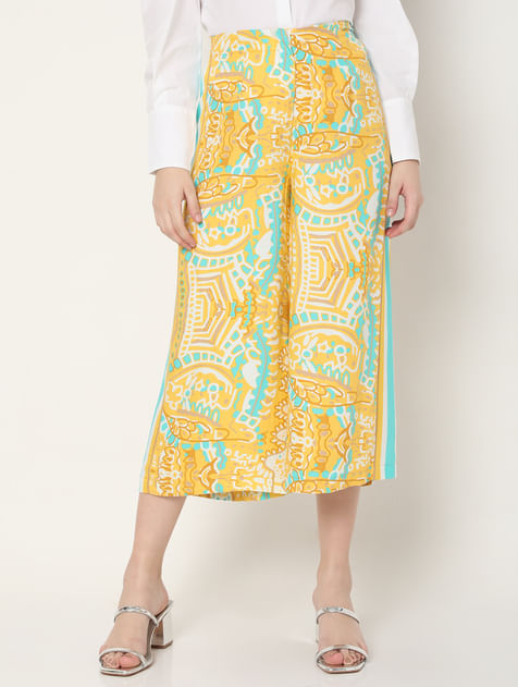 Yellow Abstract Print Co-ord Set Culottes