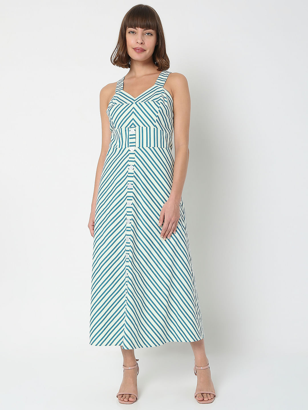 Blue striped midi dress sale