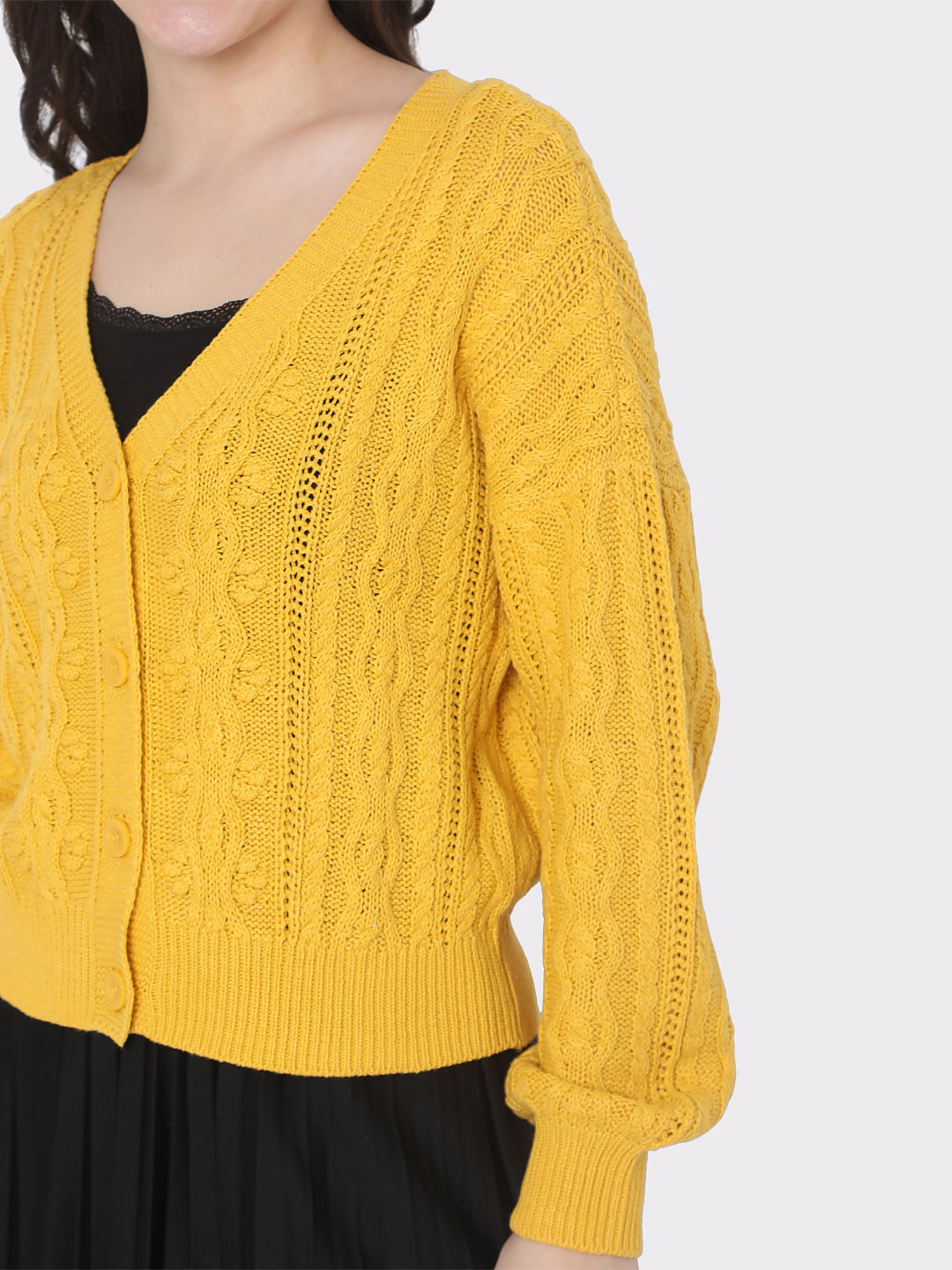 Mustard yellow clearance cable knit cardigan