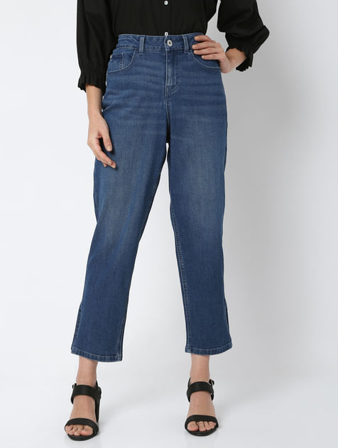 Blue High Rise Jade Straight Fit Jeans