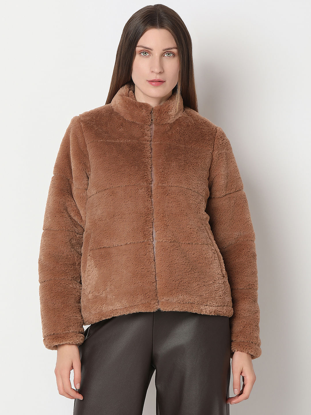 Light Brown Faux Fur Jacket|901006005-Tigers-Eye