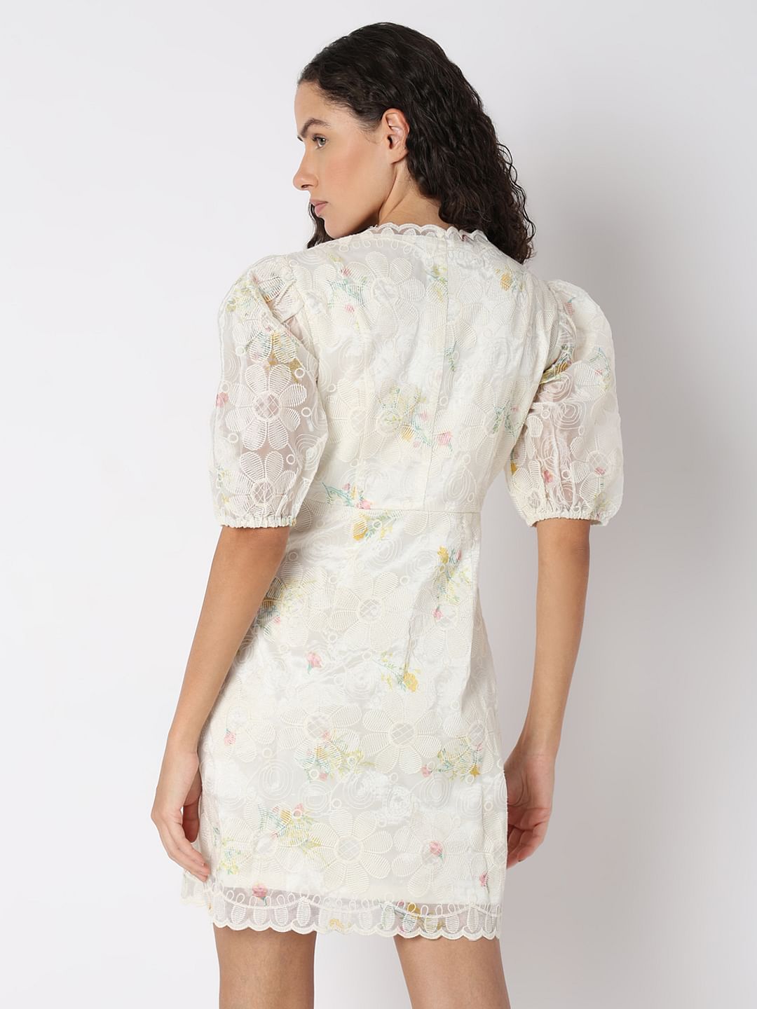 BEIGE LACE MINI DRESS