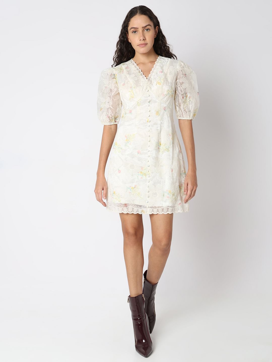 BEIGE LACE MINI DRESS