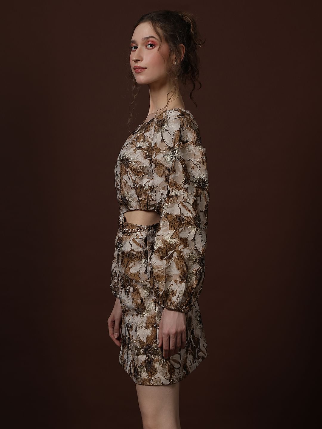 GOLD FLORAL JAQUARD DRESS