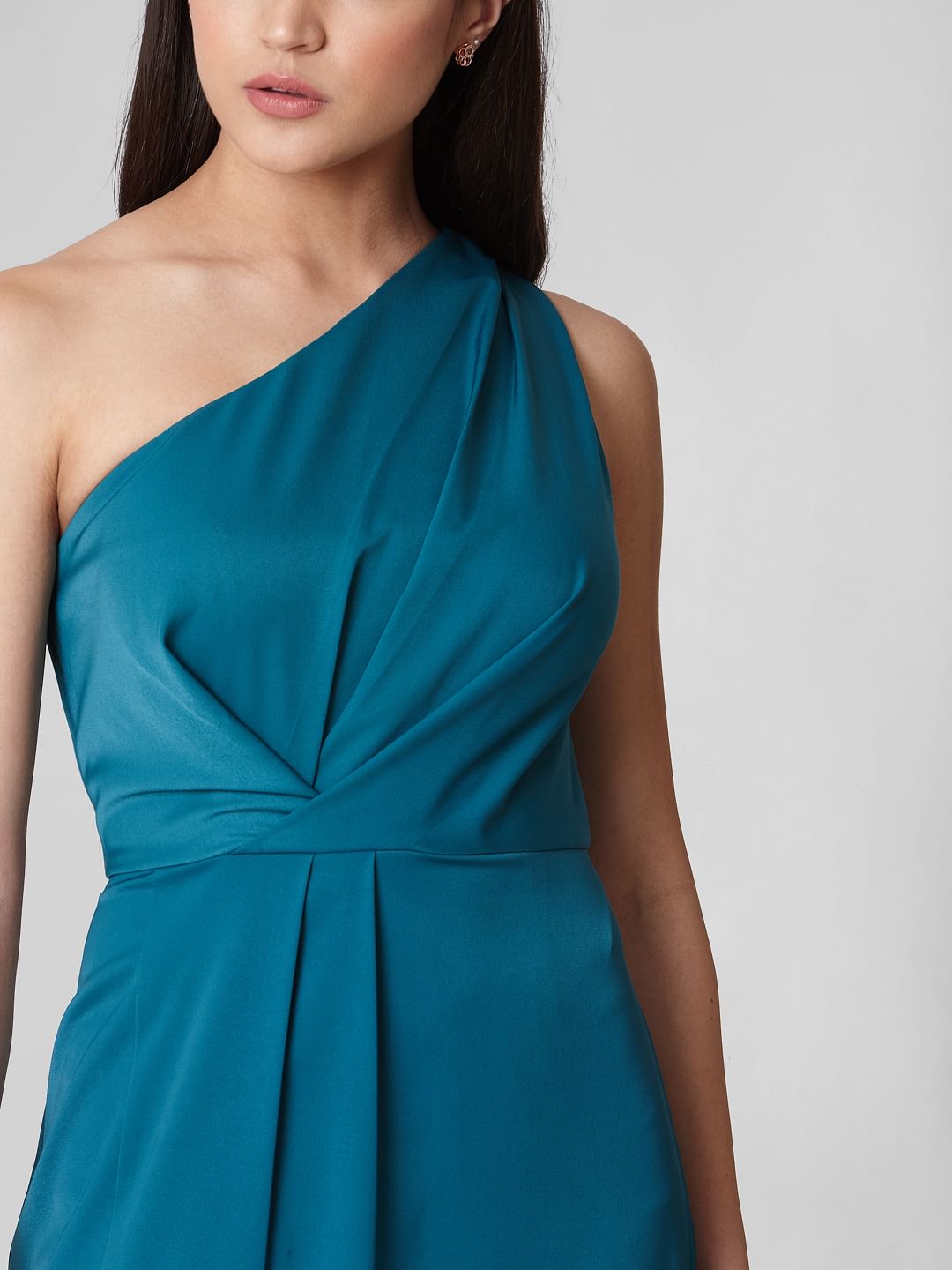 one shoulder blue maxi dress