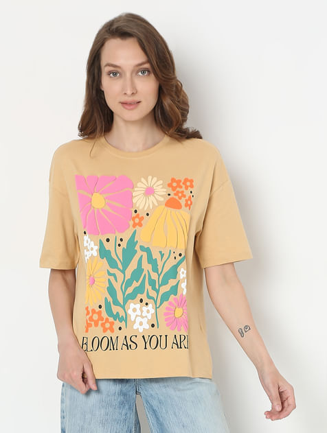 Beige Floral Print T-shirt