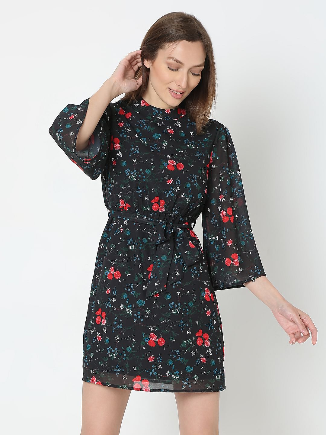 Black Floral Print Dress