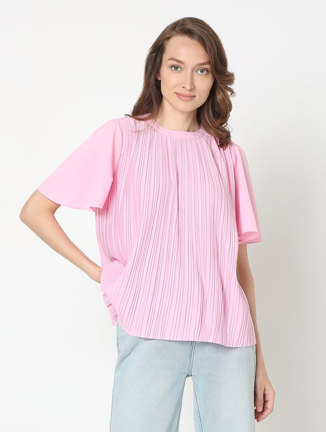 Pink Pleated Flared Top