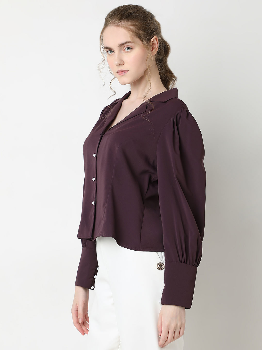 CELLULOSE LOAN ARRANGED SPARE COLLAR BLOUSE(S BLACK