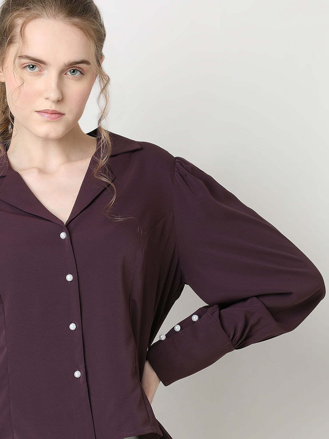 ☆H& by POOL Stand-UP Collar Blouse Dobby Blue｜トップス