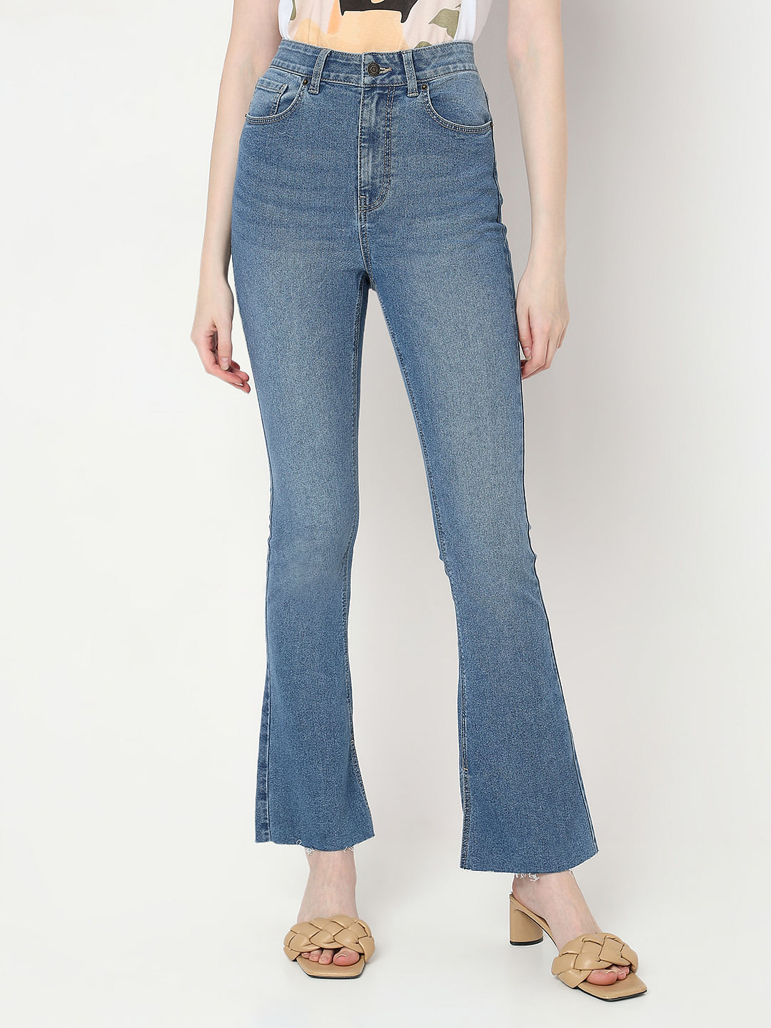 Skinny fashion girl high rise flare jeans