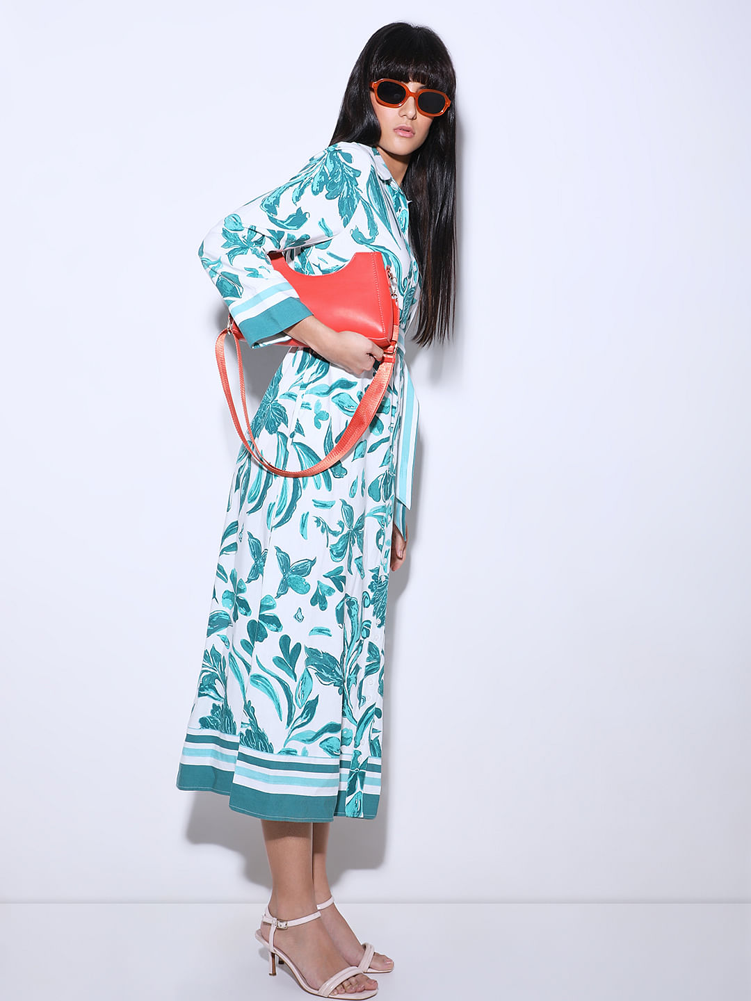 Printed midi fashion shirt dress