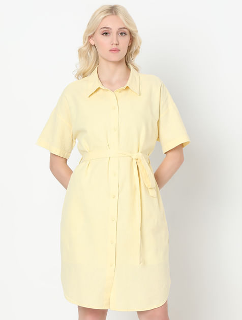 Light Yellow Linen Shirt Dress