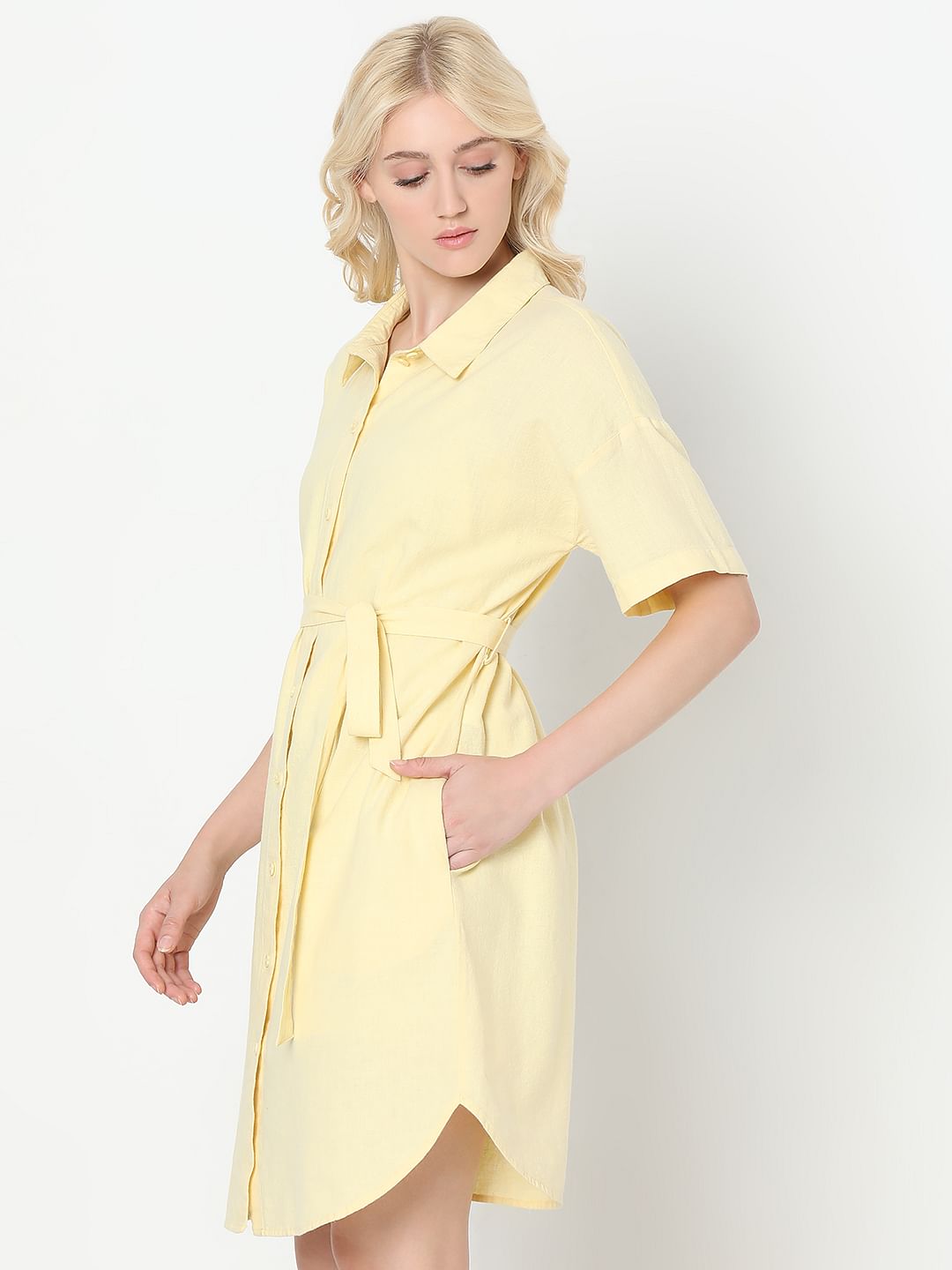 Light Yellow Linen Shirt Dress