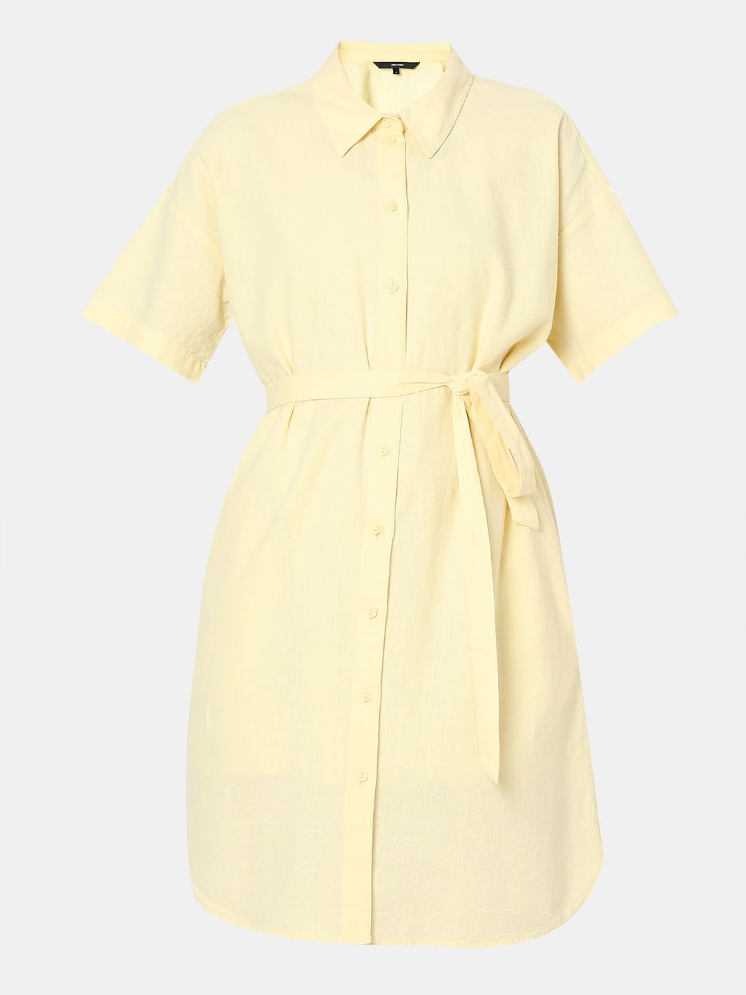 Light Yellow Linen Shirt Dress