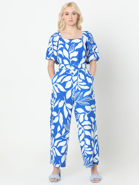 Blue & White Printed Jumpsuit