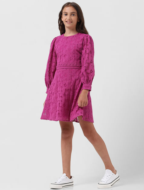 GIRL Magenta Lace Fit & Flare Dress