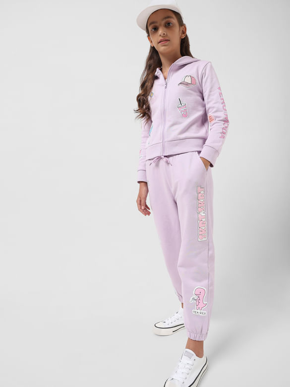 GIRL Lilac Mid Rise Printed Sweatpants