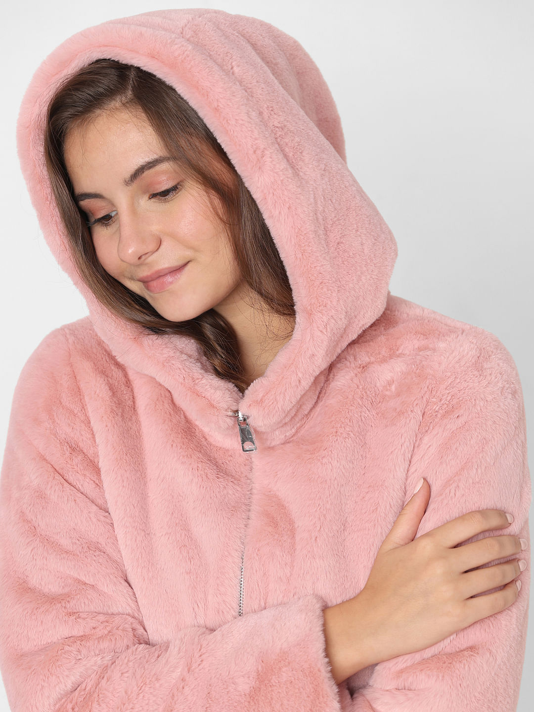 Pink fuzzy outlet hoodie