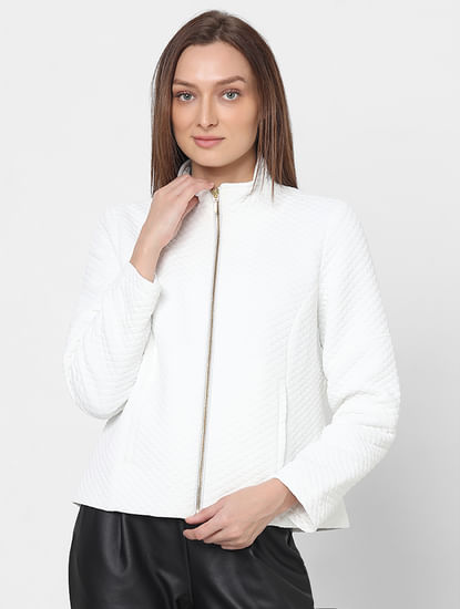 White Textured Zip-Up Jacket