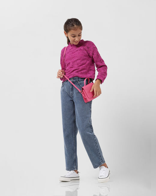 GIRL Blue High Rise Straight Fit Jeans