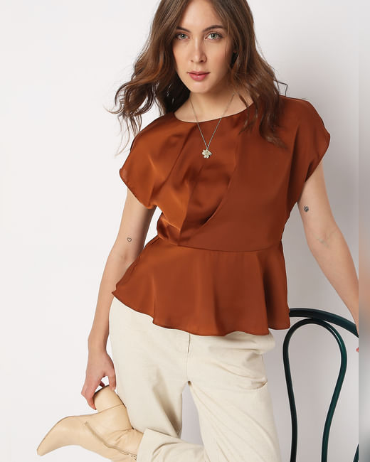 Brown Fit & Flare Top