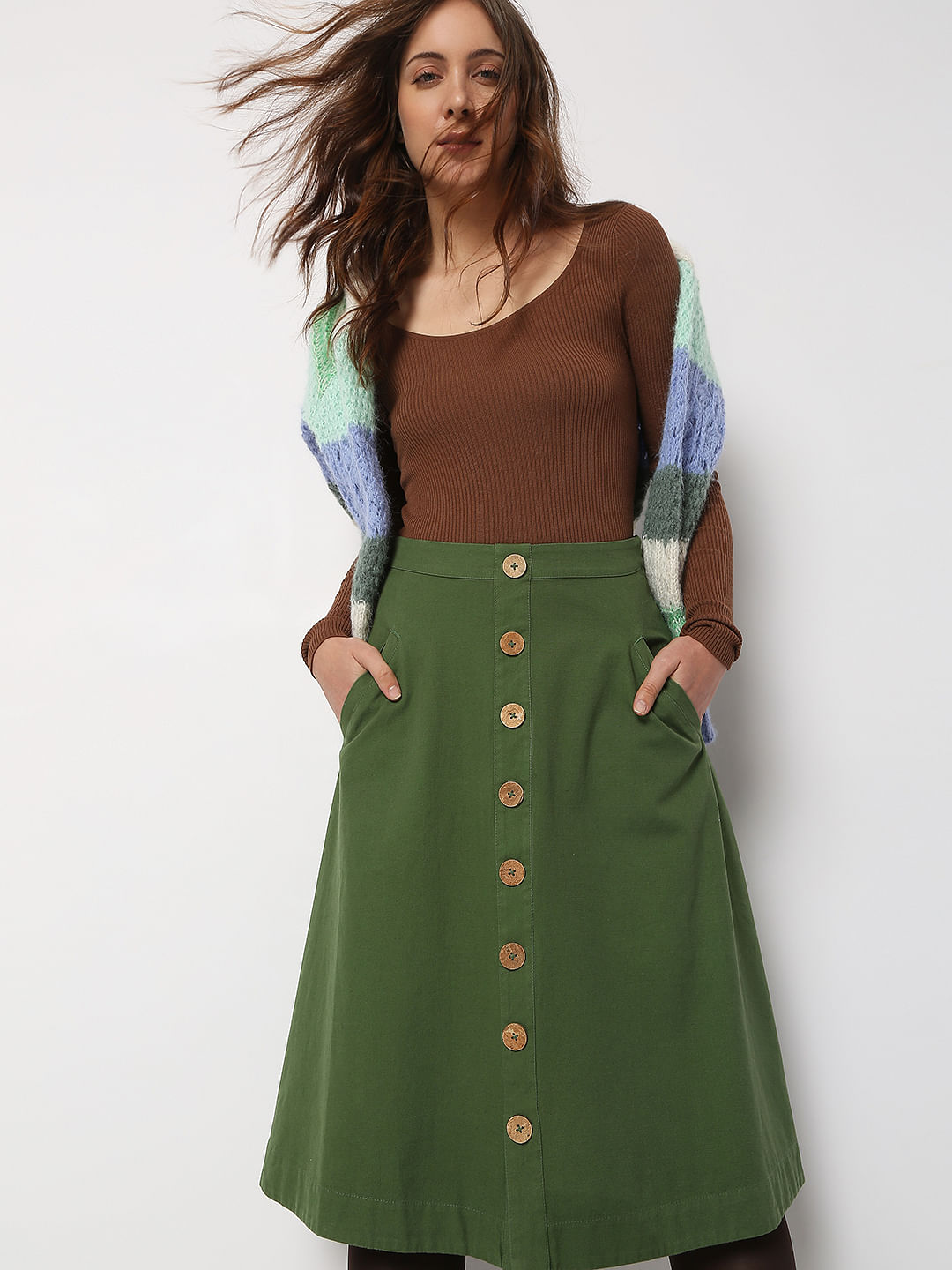 Green High Waist Coord Midi Skirt