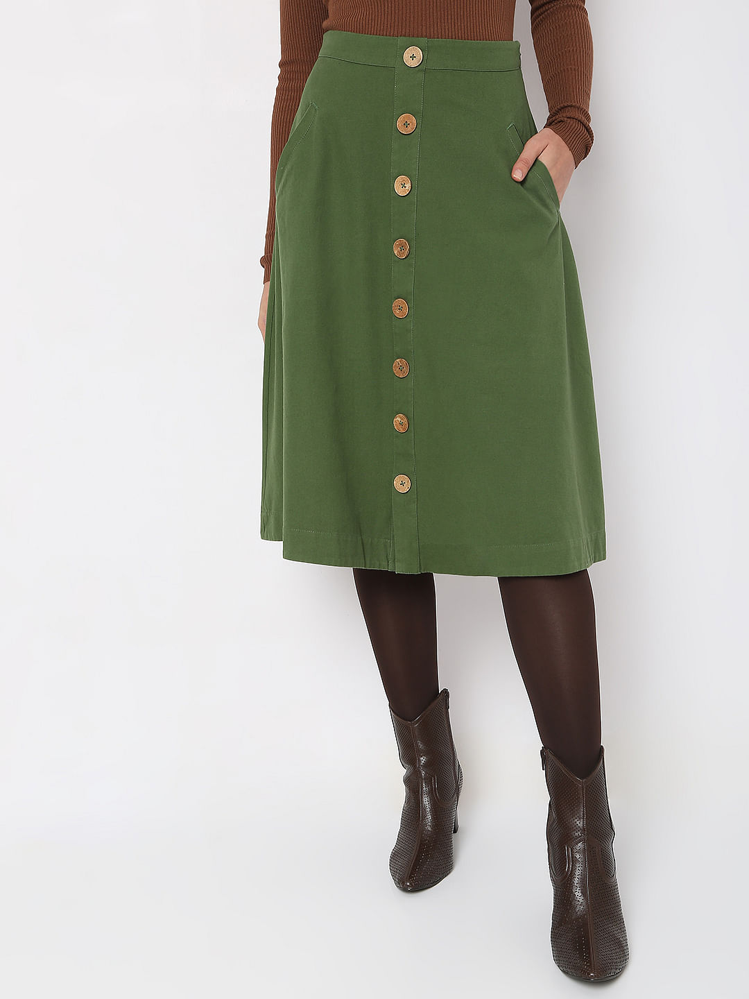 Buy FOREVER 21 Mint Green Midi Flared Pleated Skirt  Skirts for Women  1906396  Myntra