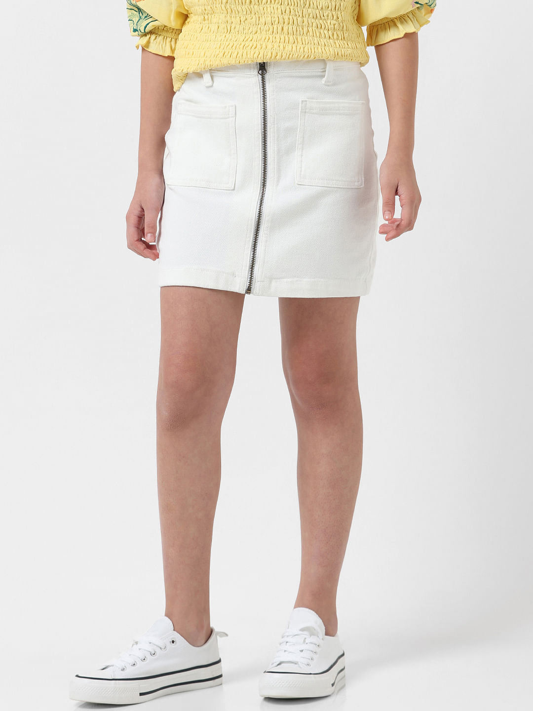Topshop high waist denim mini skirt in white | ASOS