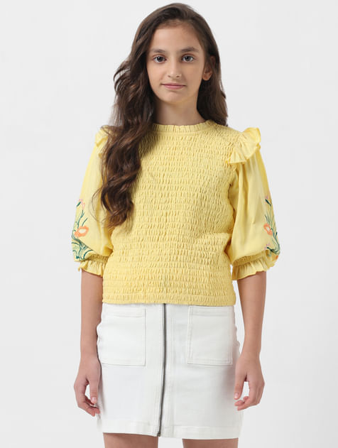 GIRL Yellow Embroidered Smocked Top