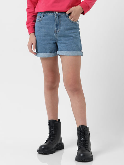 GIRL Blue Mid Rise Denim Shorts