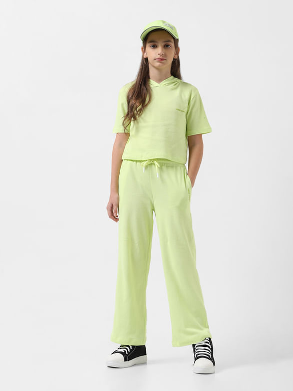 GIRL Green Mid Rise Textured Flared Joggers
