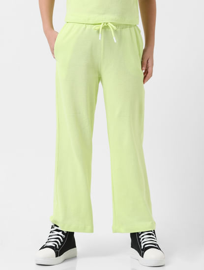 GIRL Green Mid Rise Textured Flared Joggers