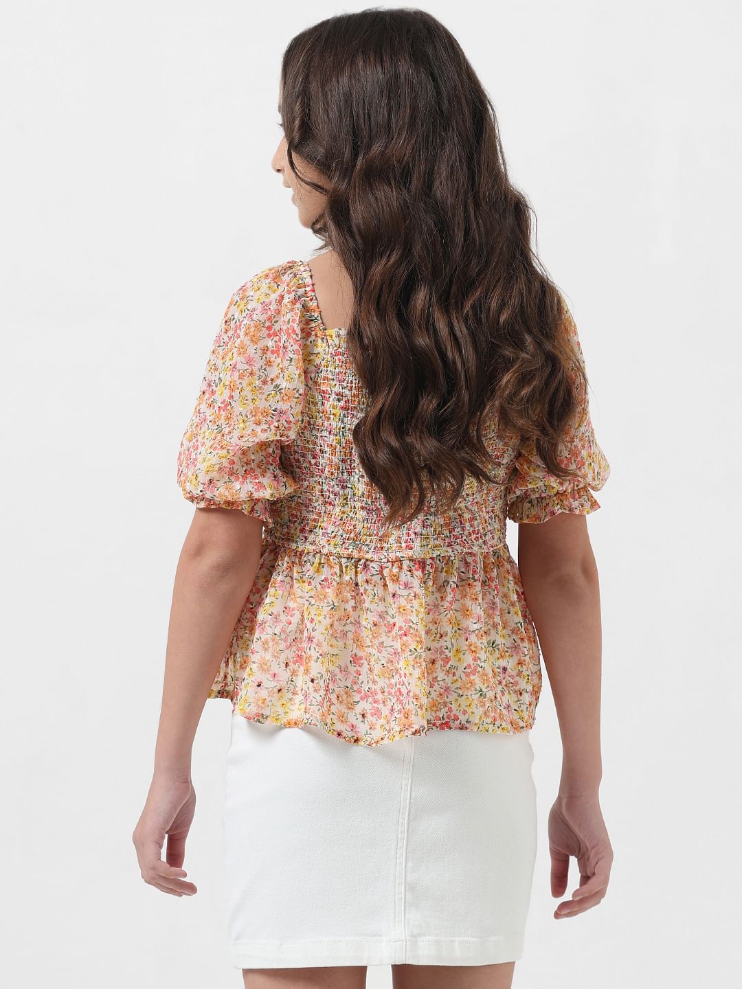 GIRL Off White Floral Smocked Top