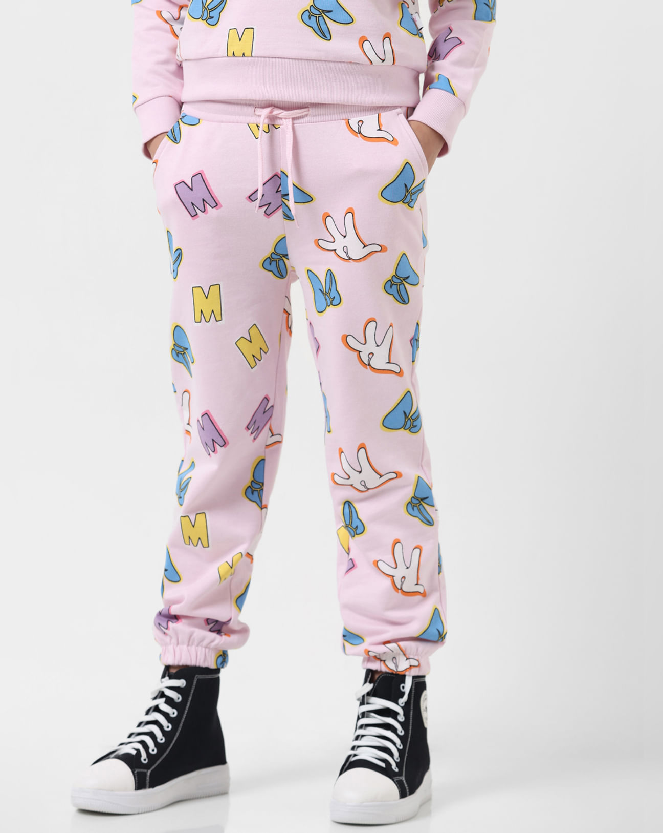 GIRL X DISNEY Pink Mid Rise Printed Sweatpants|161449501-Festival-Bloom