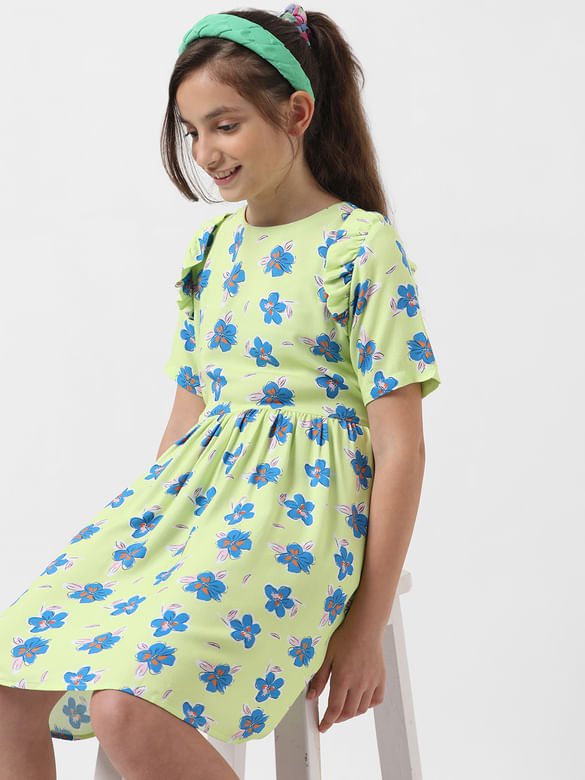 GIRL Green Floral Fit & Flare Dress