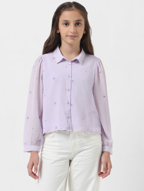 GIRL Pastel Lilac Embroidered Shirt