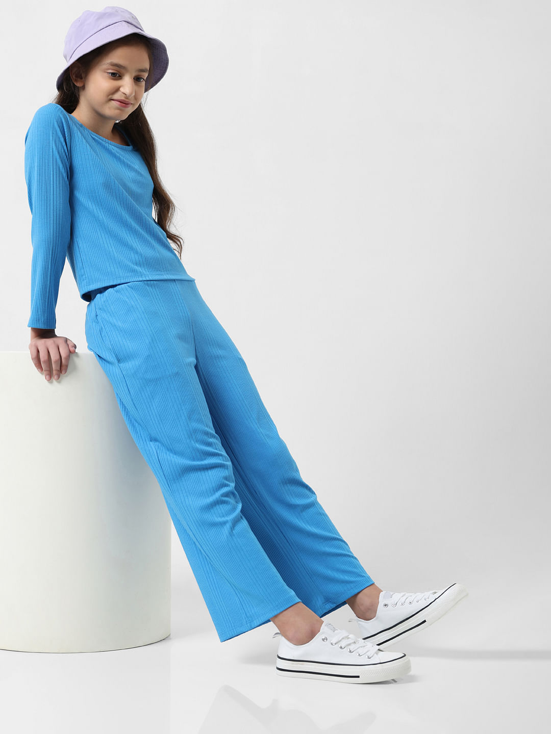 Buy AND GIRL Blue Solid Polyester Regular Fit Girls Pant | Shoppers Stop