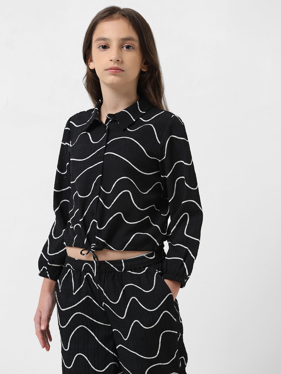 GIRL Black Printed Co ord Set Shirt