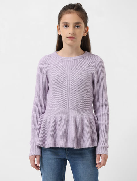 GIRL Purple Ribbed Peplum Pullover