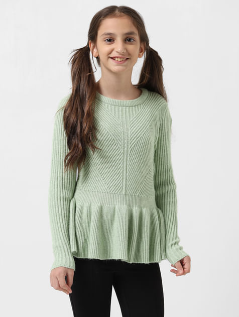 GIRL Green Ribbed Peplum Pullover