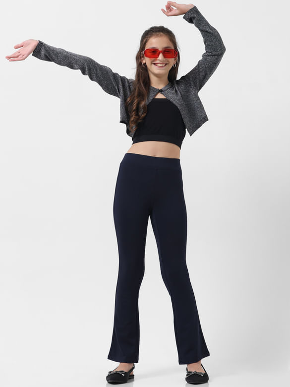 GIRL Navy Blue Mid Rise Flared Pants