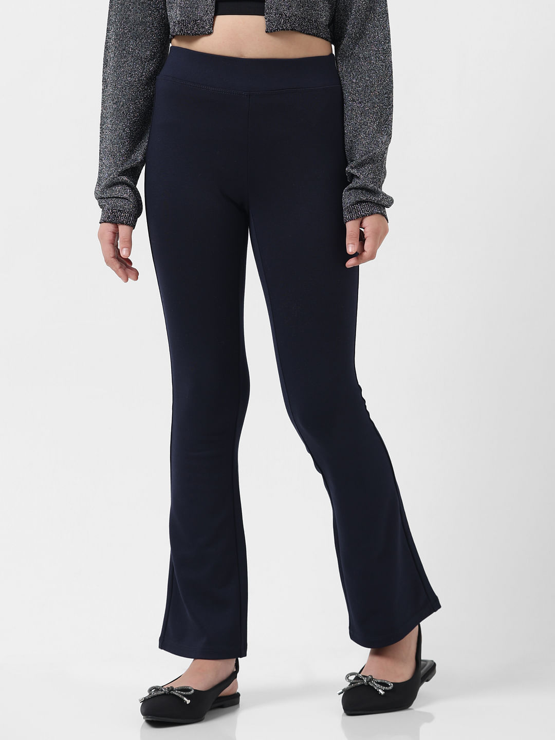 Buy ALLEN SOLLY Navy Girls Regular Fit Solid Casual Trousers | Shoppers Stop