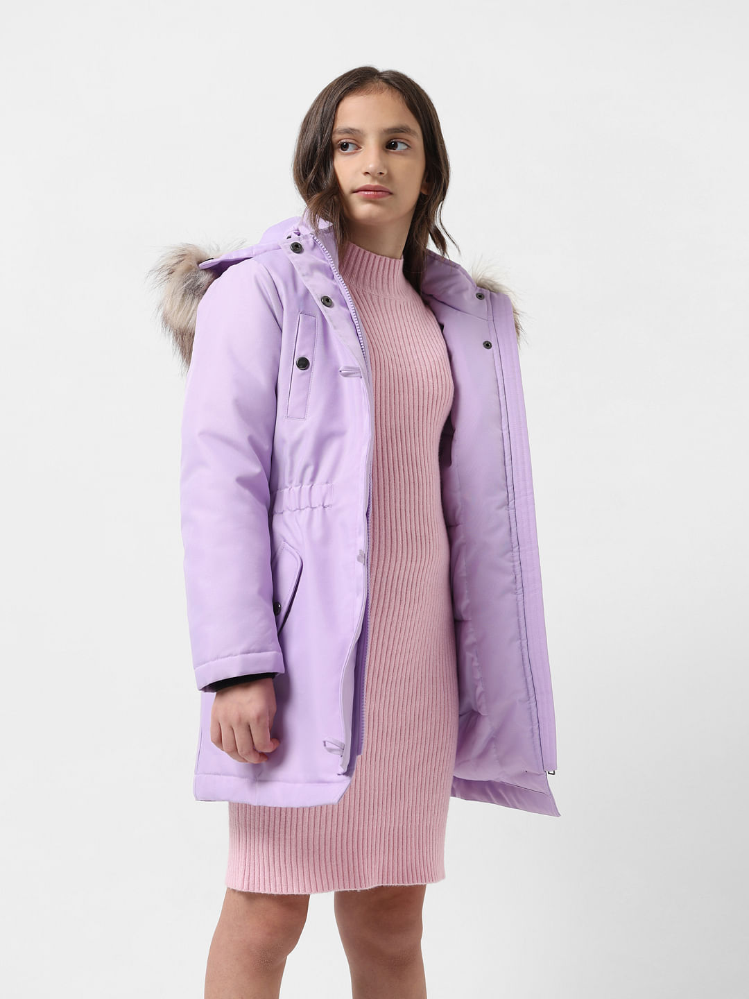 Purple parka fur on sale hood