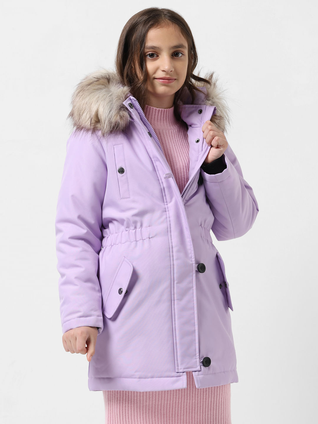 Pink hooded cheap parka coat