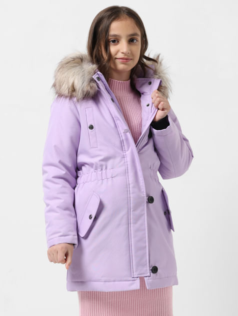 GIRL Purple Faux Fur Hooded Parka Jacket