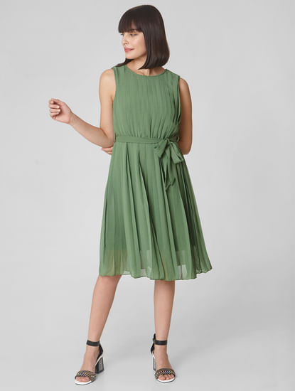 Green Pleated Shift Dress