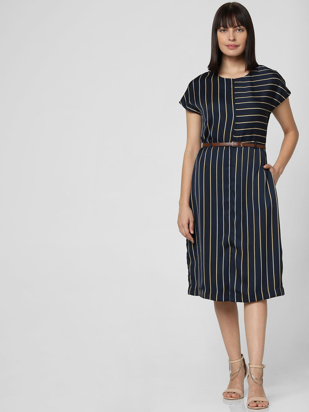 dark blue striped dress