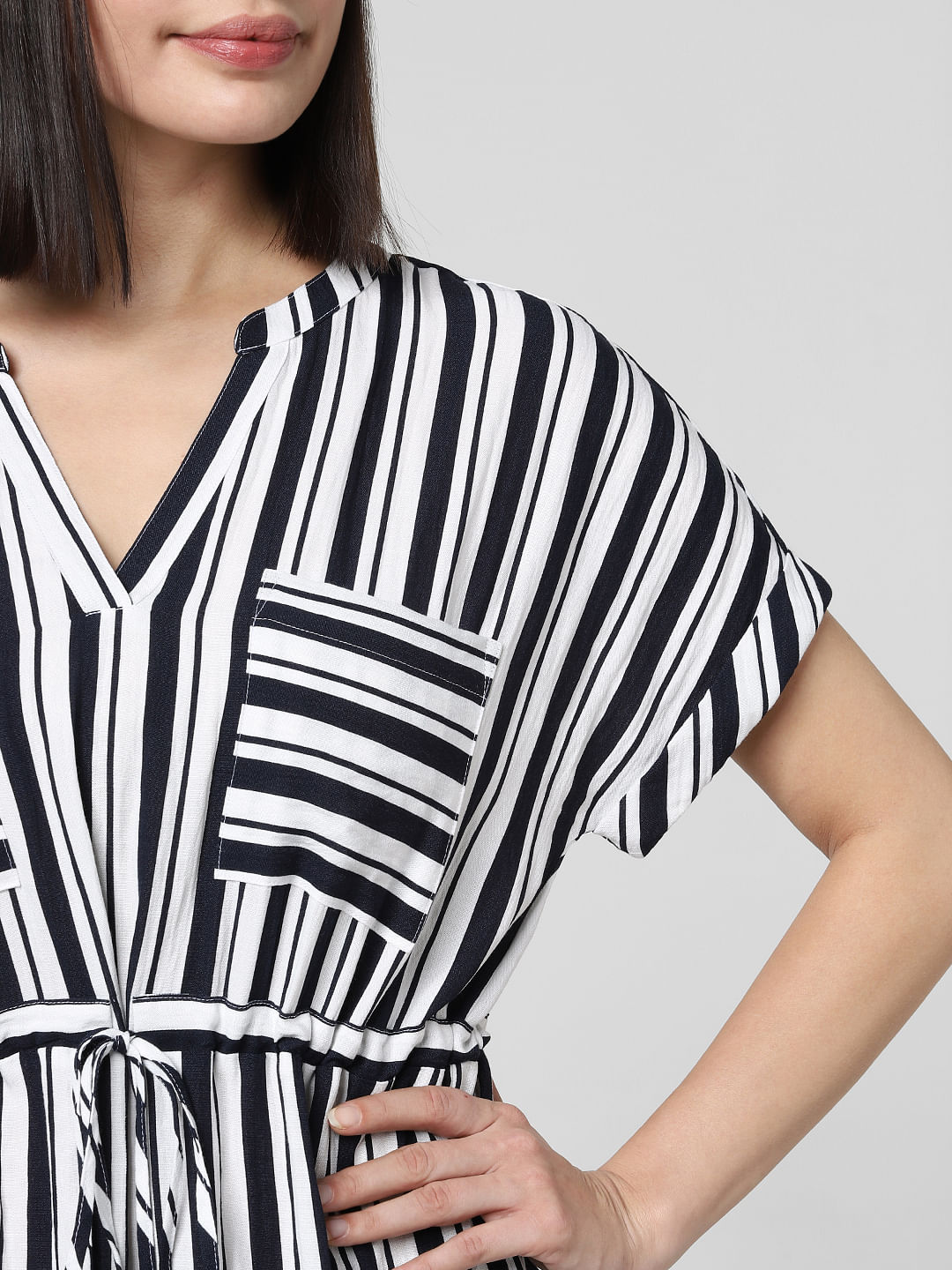 black and white striped shift dress